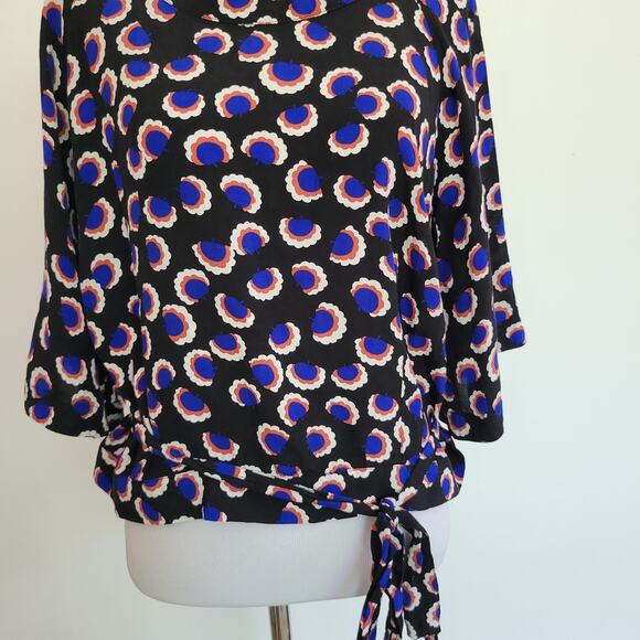 Eloquii Cropped Printed Blouse Black Half Sleeve Attached Belt Women 16 - Picture 6 of 11